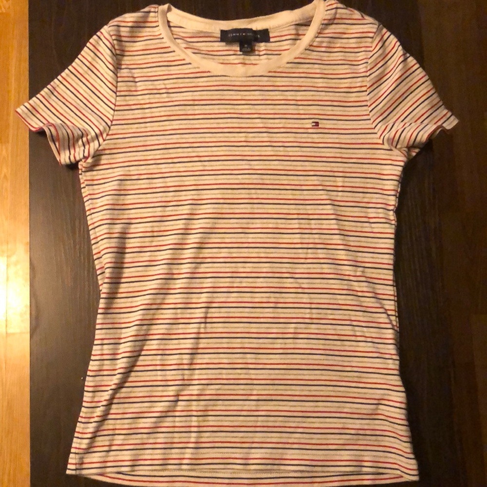 Tommy Hilfiger red, white & blue striped, casual shirt.